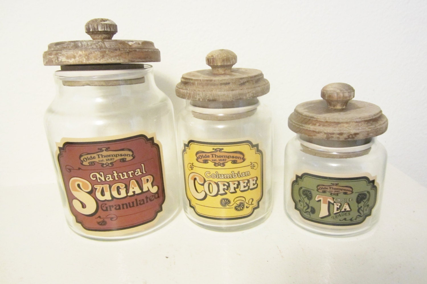 Set of 3 Vintage Glass Canisters, Glass Containers, Coffee Container, Sugar Coffee Tea Container, Vintage Glass, by theemae74 on etsy
