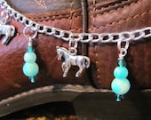 Cowgirl Boot Sweets / Boot Bracelet / Pony / Western Wear Accessories Bling / Turquoise Color Beads / / Horse Charms