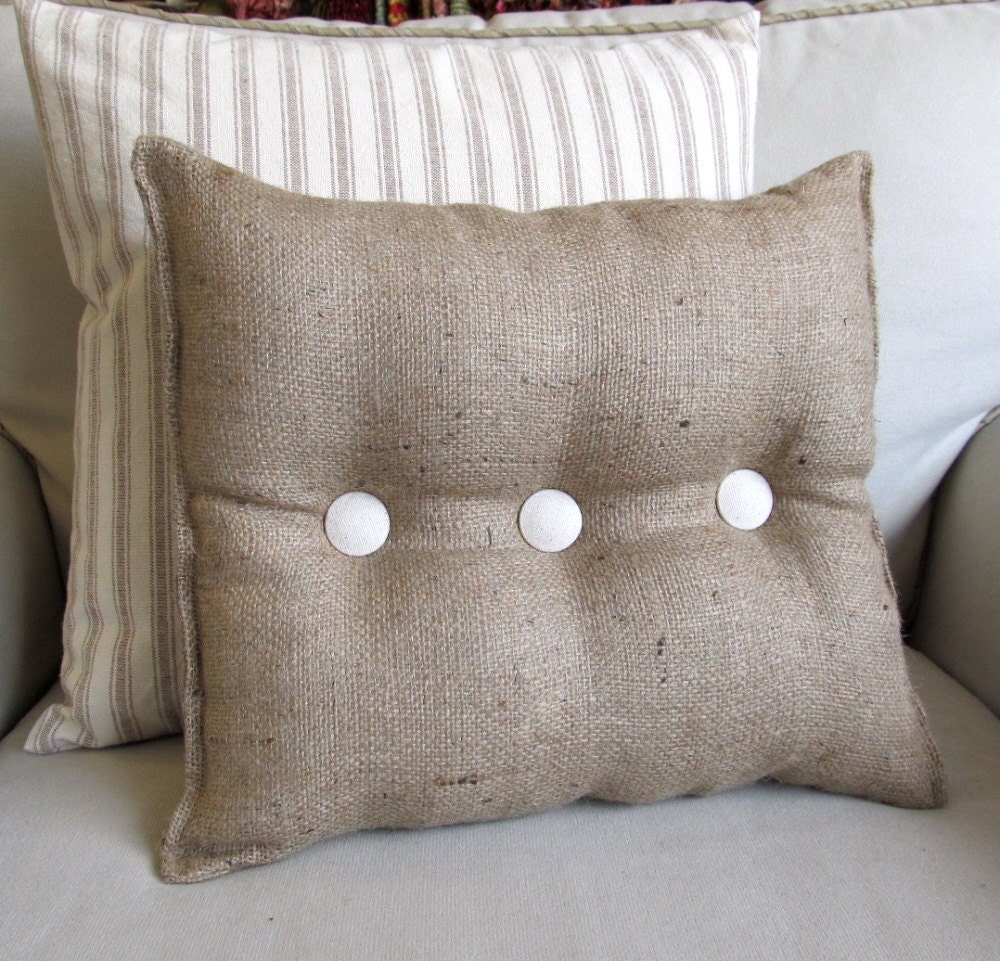 Burlap Pillow with ivory organic cotton duck buttons