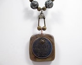 Journey Pendant Necklace Beaded Jewelry Handmade Steampunk Inspirational Statement Modern Industrial Woodland Polymer Clay Stamped Metal