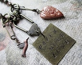 Faith Hope Love Stamped Metal Necklace Beaded Jewelry Inspirational Heart Hummingbird Charm Necklace Seed Bead Nature Garden