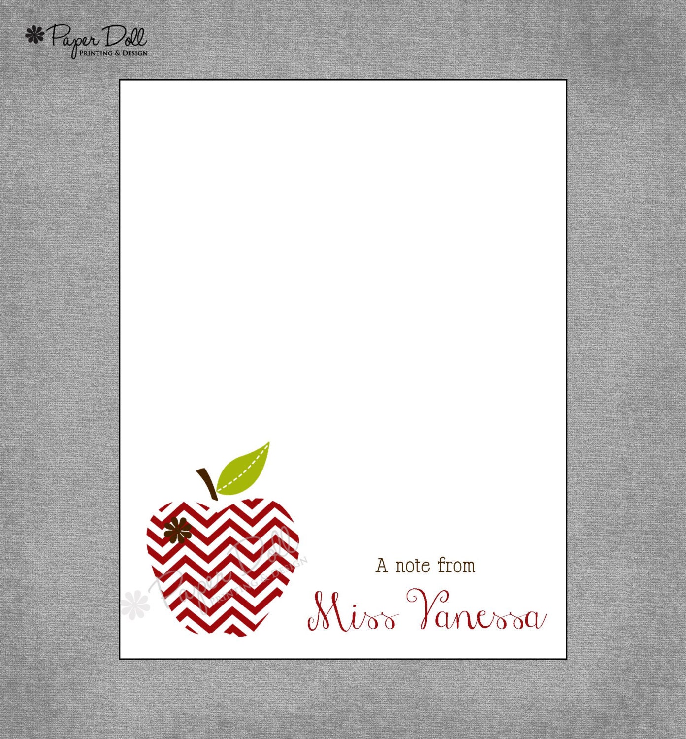 Chevron Apple - Red and Brown - Personalized Custom Notepads - Teacher Notepads