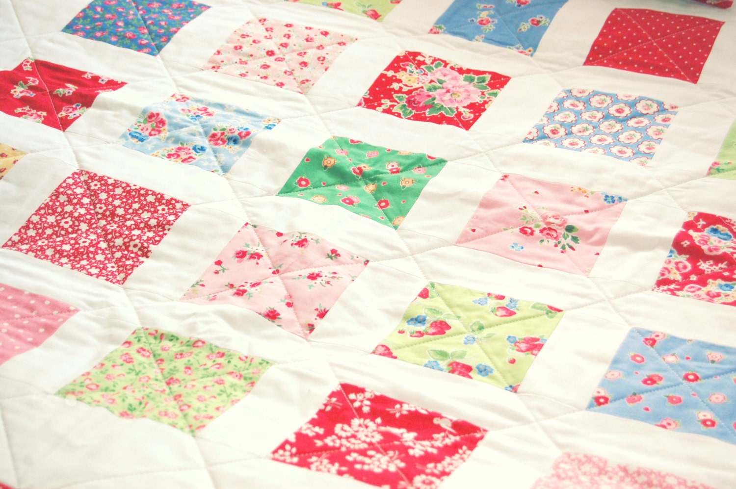 Pam Kitty Morning Baby Quilt - Patchwork Quilt - Baby Blanket - Modern Baby Quilt - Quilted Blanket