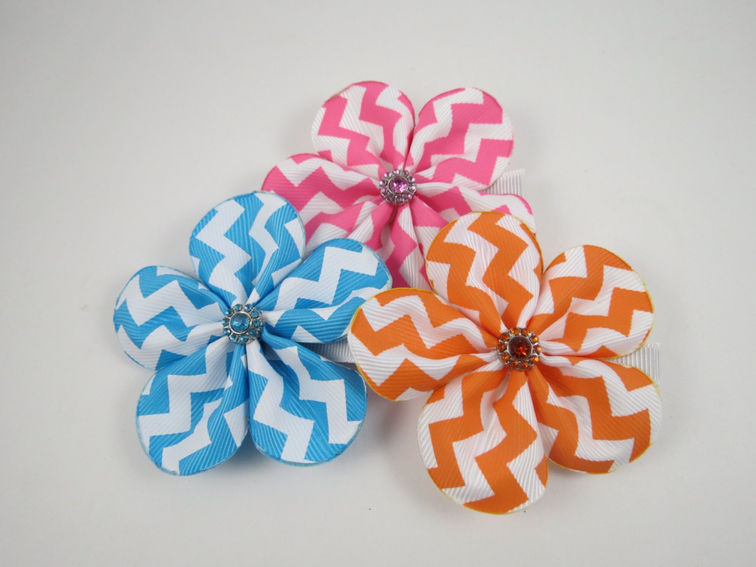 Chevron Flower Hair Clip - Orange Chevron Hair Clip - Pink Chevron Hair Clip - Blue Chevron Hair Clip - Flower Hair Bow - Chevron