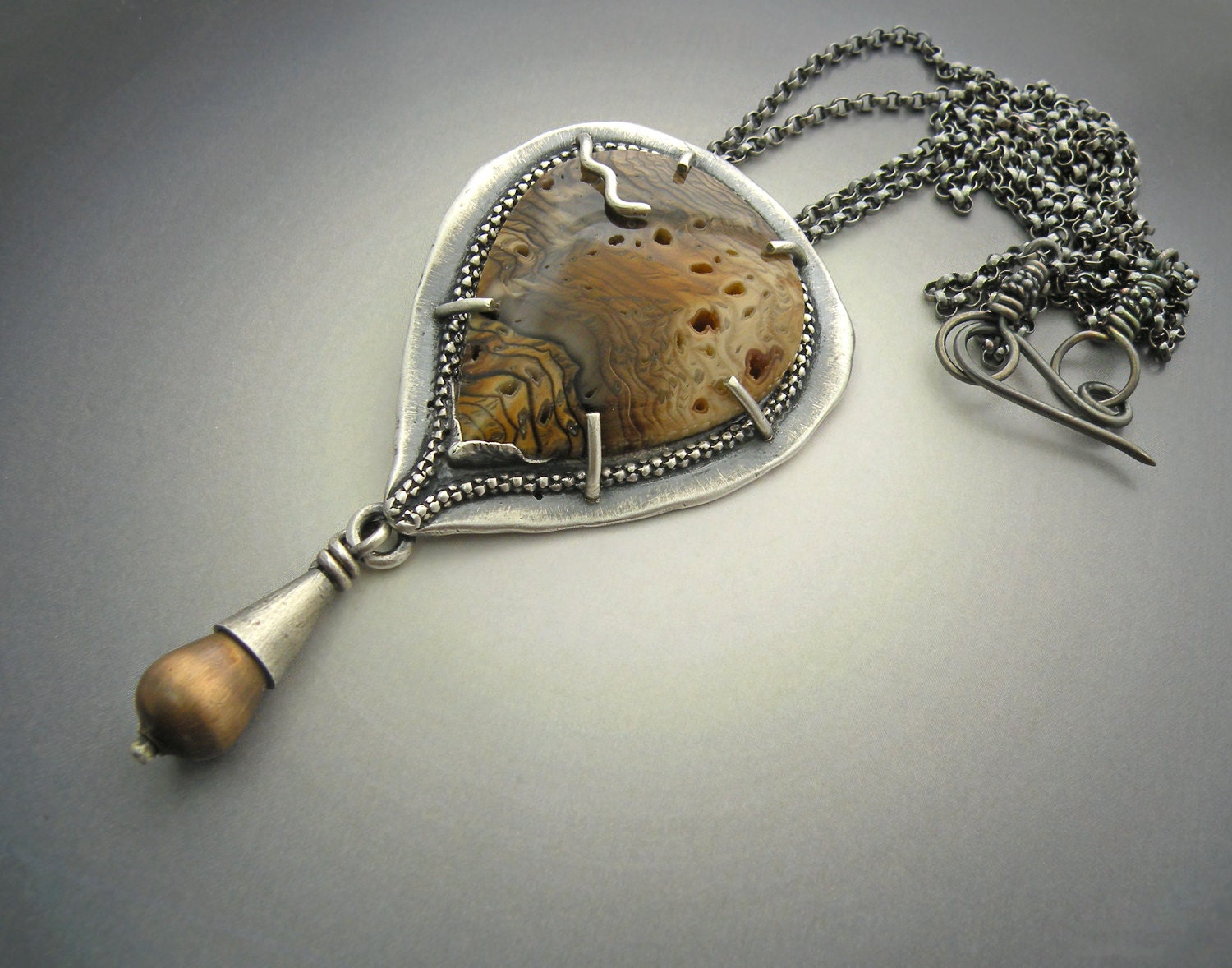 Hell's Canyon Petrified Wood Fine silver Pendant