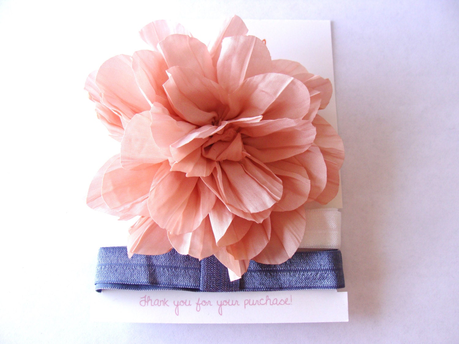 Peach Crinkled Flower Headband Set-  Flower and 2 Interchangeable Headbands