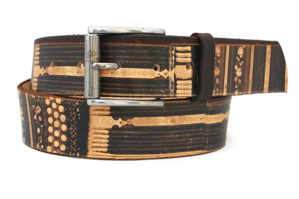 Handmade leather belt -  ACCORDION / Brown leather belt