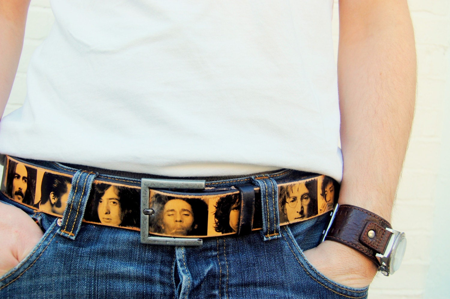 Men's  leather belt - MUSIC ICONS / unisex handmade belt