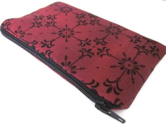 Coin Purse, Credit Card Holder, Cosmetic, gadget, Zipper Pouch,  burgundy, damask, black