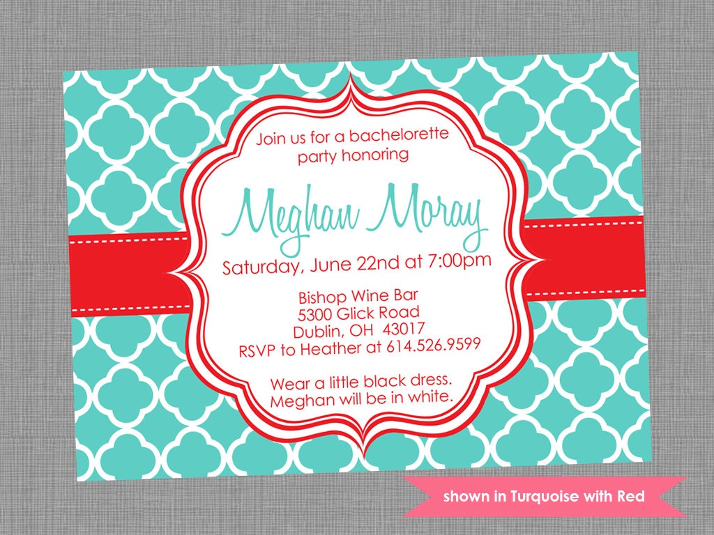 Printable Bachelorette Party Invitation - Bachelorette Themed Quatrefoil Invite - Colors and Text Customizable Il_170x135