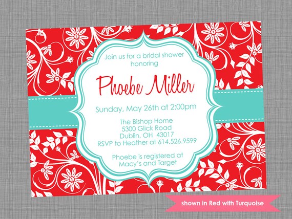 Bridal Shower Invitation - Printable Shower Themed Floral Invite - Colors and Text Customizable Il_570xn