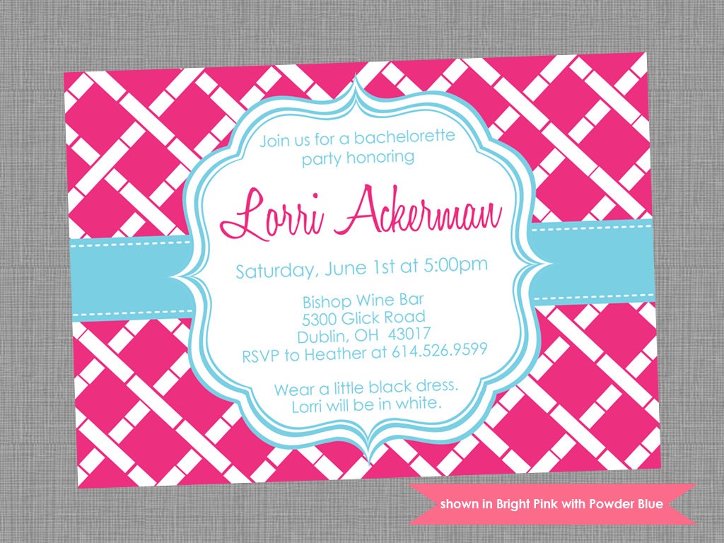 Printable Bachelorette Party Invitation - Bachelorette Themed Bamboo Invite - Colors and Text Customizable Il_570xn