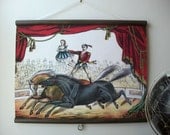Canvas Vintage Style School Chart with Wood Trim - Two Horse Circus Act (24" x 18")