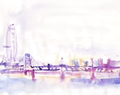 Watercolor Travel Illustration, Travel Painting, London eye, Watercolor, abstract fine art, illustration, home wall decor artwork