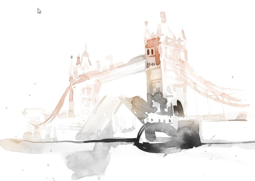 Watercolor Travel Illustration,  London silhouette,  London bridge, Watercolor, abstract fine art, illustration, home wall decor artwork