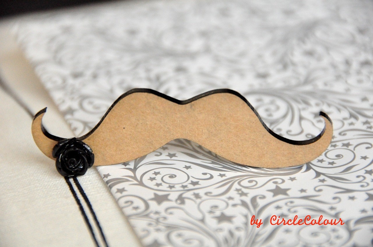 Moustache Brooch - Moustache with Sweet Black Rosette Brooch - Silver Brooch Back Pin