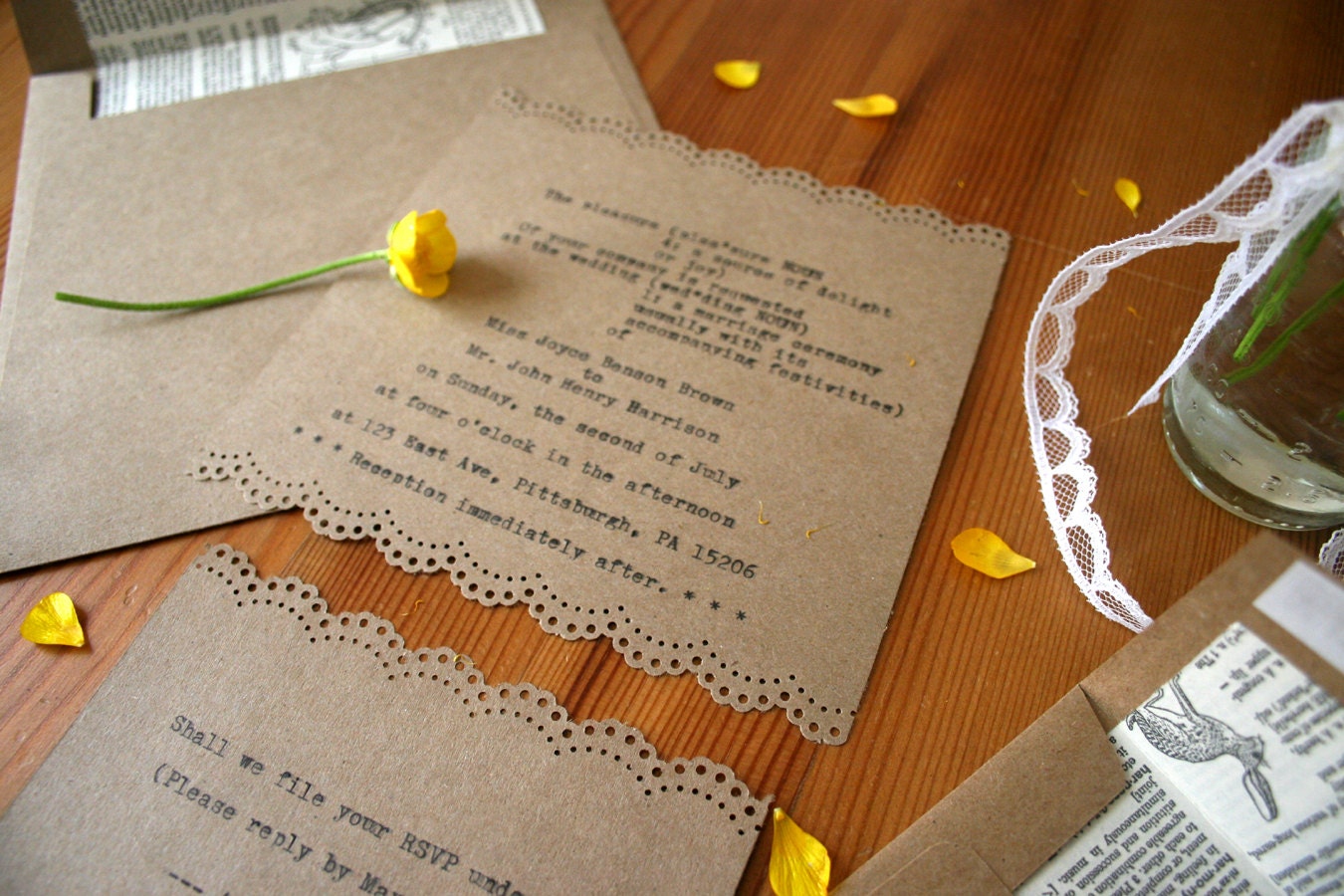 Kraft Librarian Typewriter Wedding Invitation