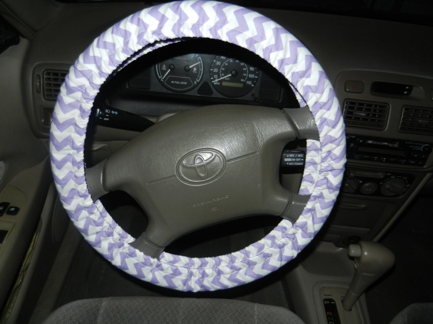 Lavender and White Chevron Steering Wheel Cover