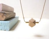 Geometric necklace, wood polyhedron and golden tube. Minimal necklace, geometric jelwery. Wood necklace