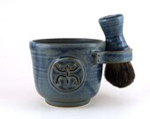 Mens Shaving Set, Blue Tree Frog or Coqui Shave Mug, Shaving Bowl, Black Badger Hair Shave Brush and Shave Soap, Fathers Day Gift