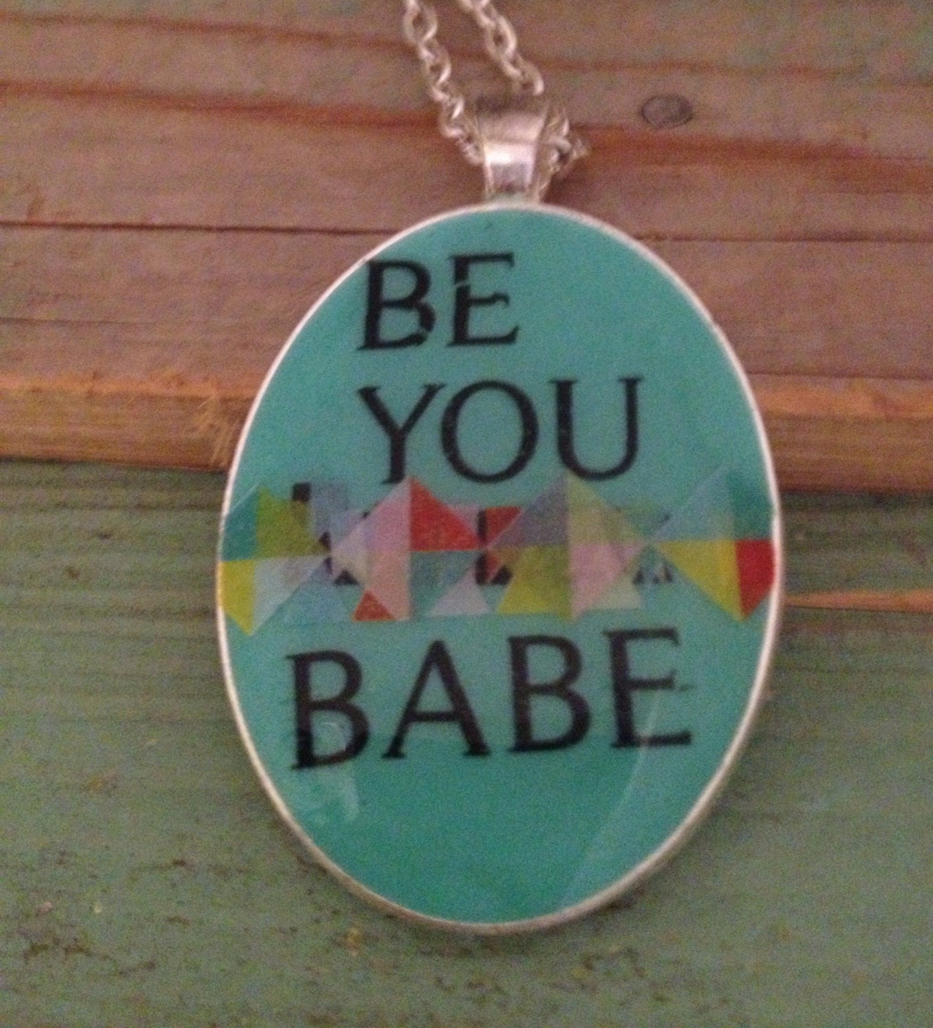 Aqua 'be you' resin pendant necklace.  Large oval 30 x 40mm