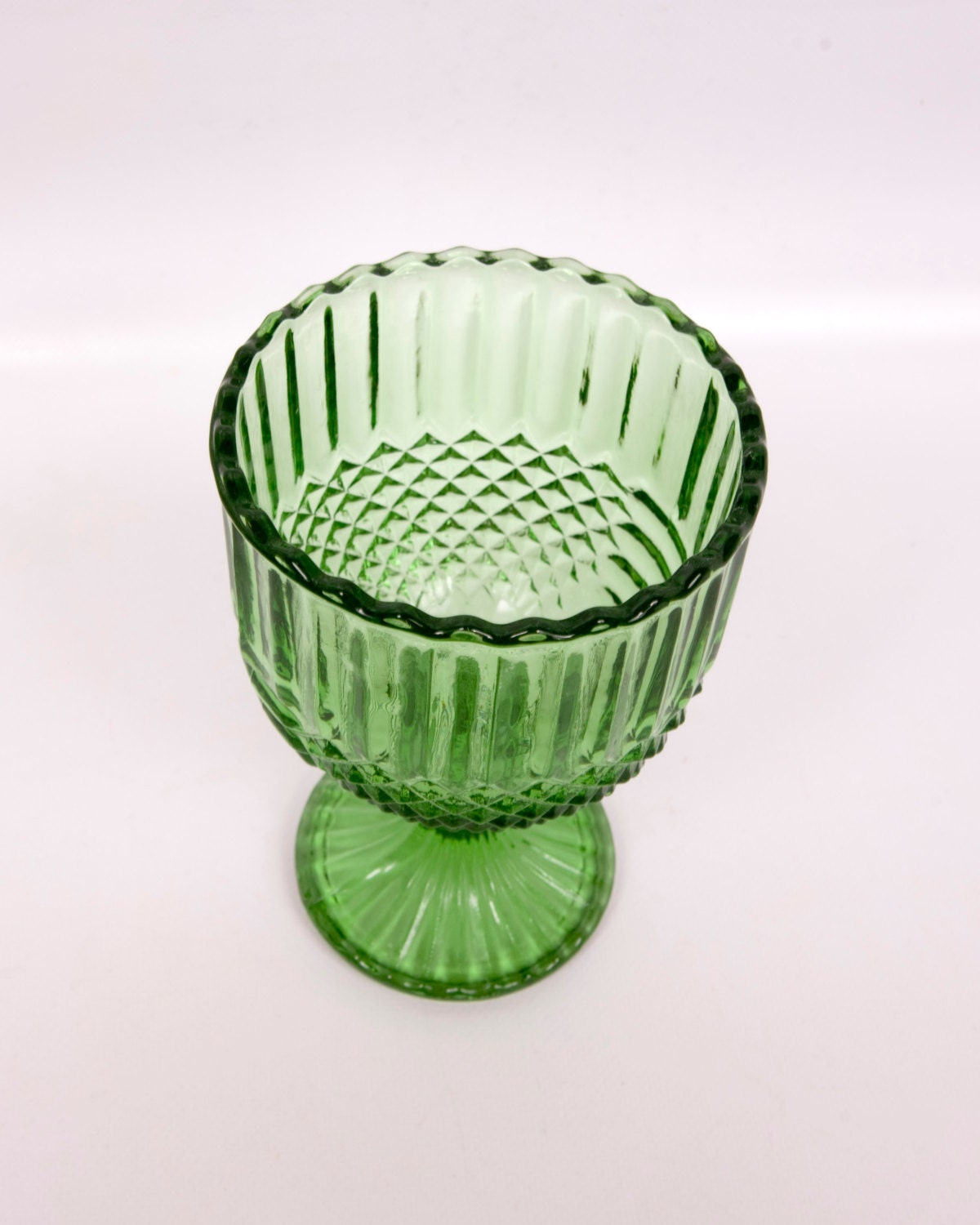 Vintage Green Glass Candy Dish Vase Trinket Holder Stemmed Compote Emerald Green Bowl Goblet Apothecary