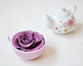 Ready to ship - Violet flower brooch - Bonjour - With paper box - Wool Silk - Violet, Orchid, Plum handmade accessory