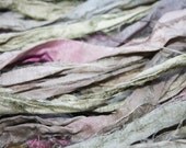 Recycled Silk Sari Ribbon - 10 yards of Hand Dyed Fiber in Sage