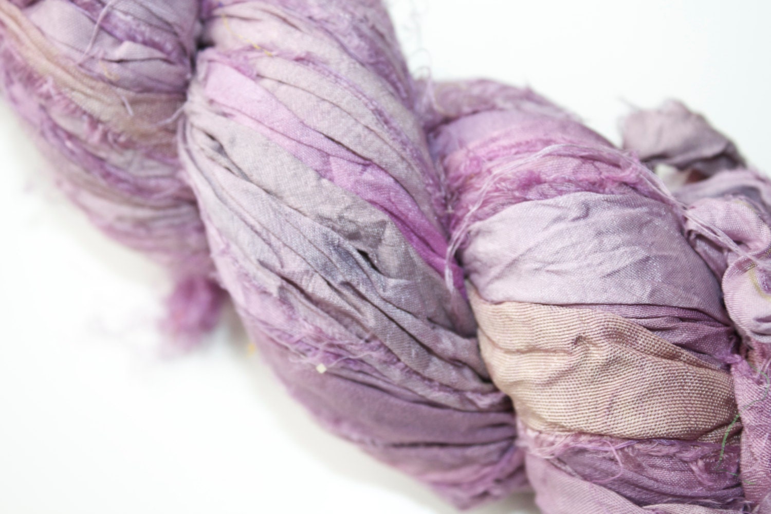 Recycled Silk Sari Ribbon - 10 yards of Hand Dyed Fiber in Lavender