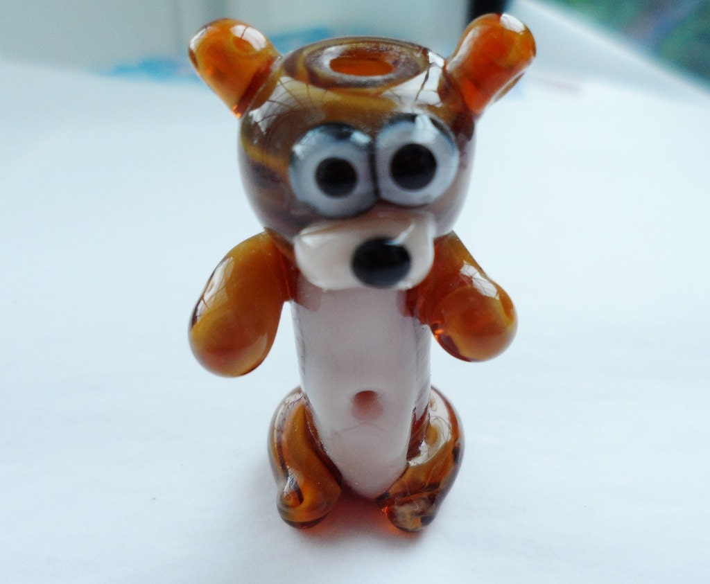 Sad weasel - handmade lampwork focal bead sculpture