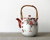 Vintage ceramic teapot / Asian / hand painted / home decor / Victorian style / gold / red / orange / flowers / teatime
