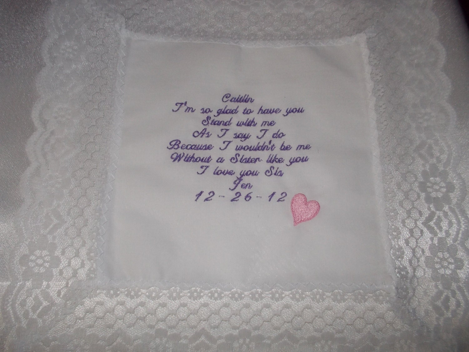 Personalized Wedding Handkerchief gift Embroidered SISTER from BRIDE