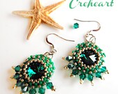 Handmade Beadwork - Swarovski Crystal Earrings Emerald Dream