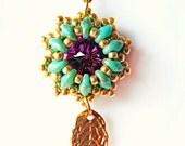 Handmade beadwork - Earrings, Swarovski Rivoli,Superduo beads - Bridesmaids Gift - Picasso Golden Leaf