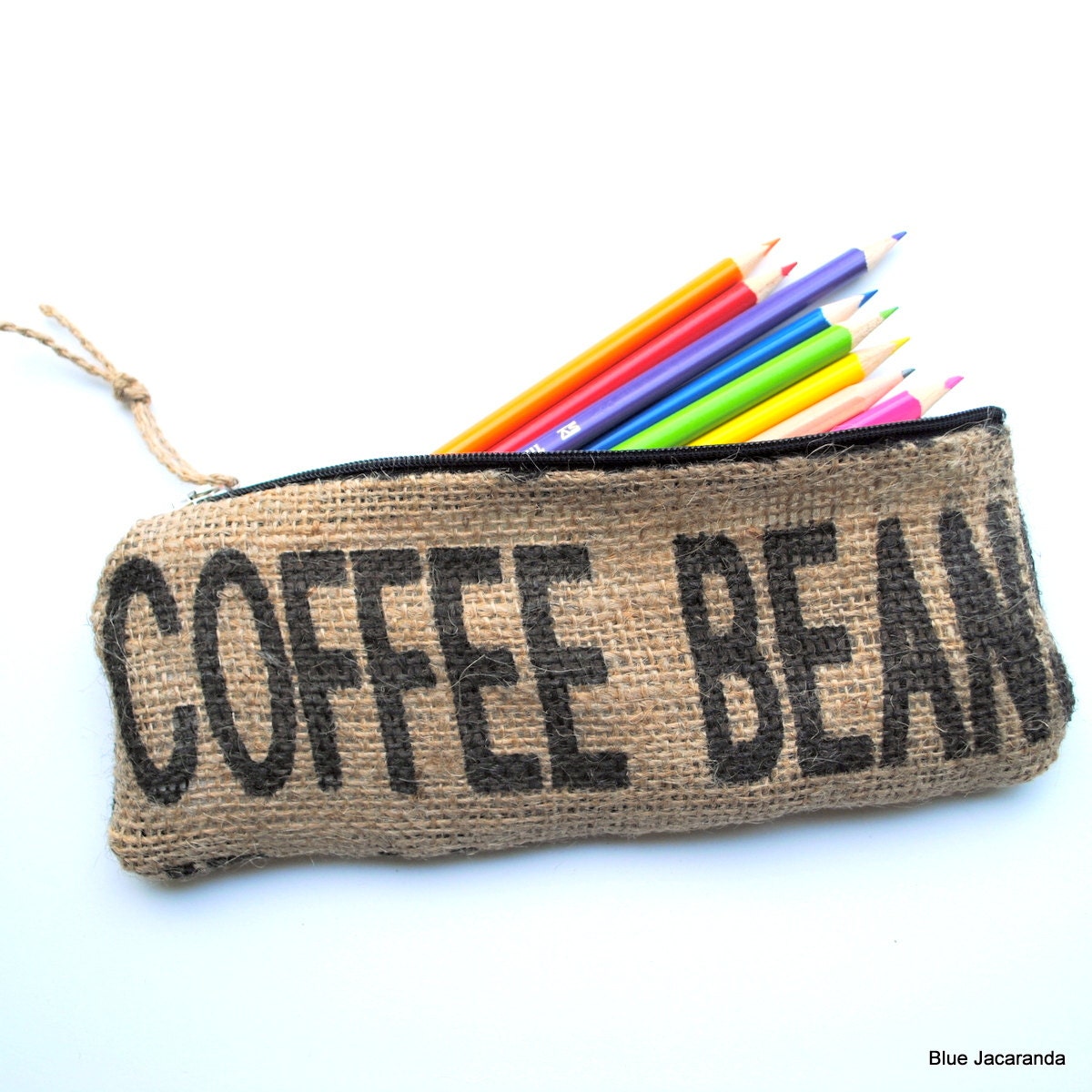 Zippered Burlap Pencil Case - Made from Upcycled Coffee Bag