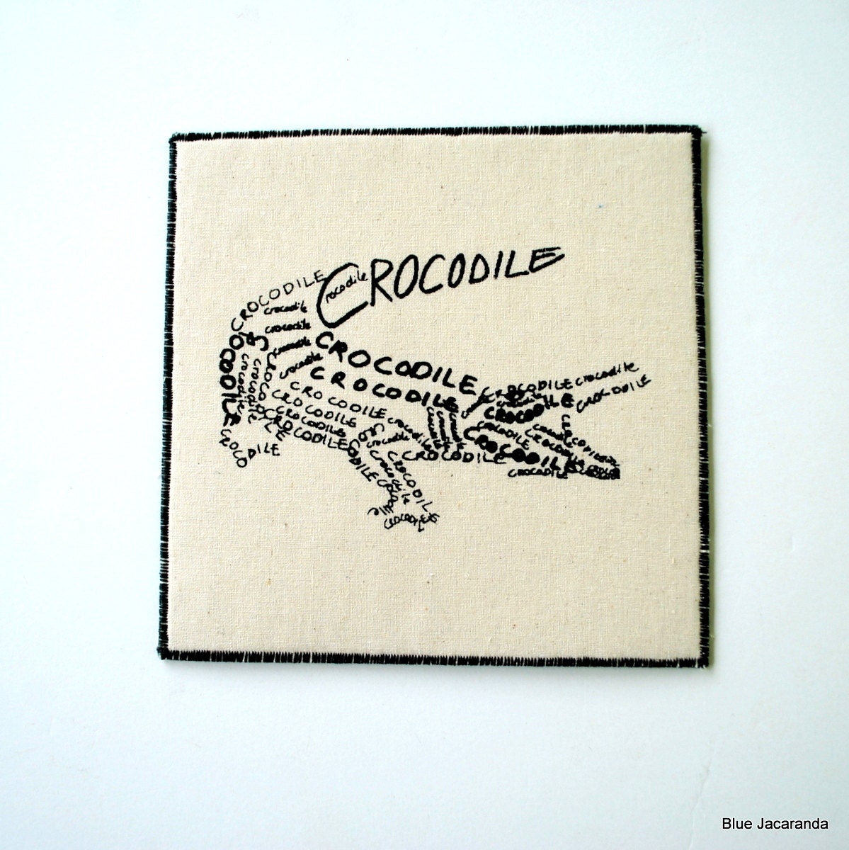 Crocodile Word Art - Calligram Card - Screen Print Black on White