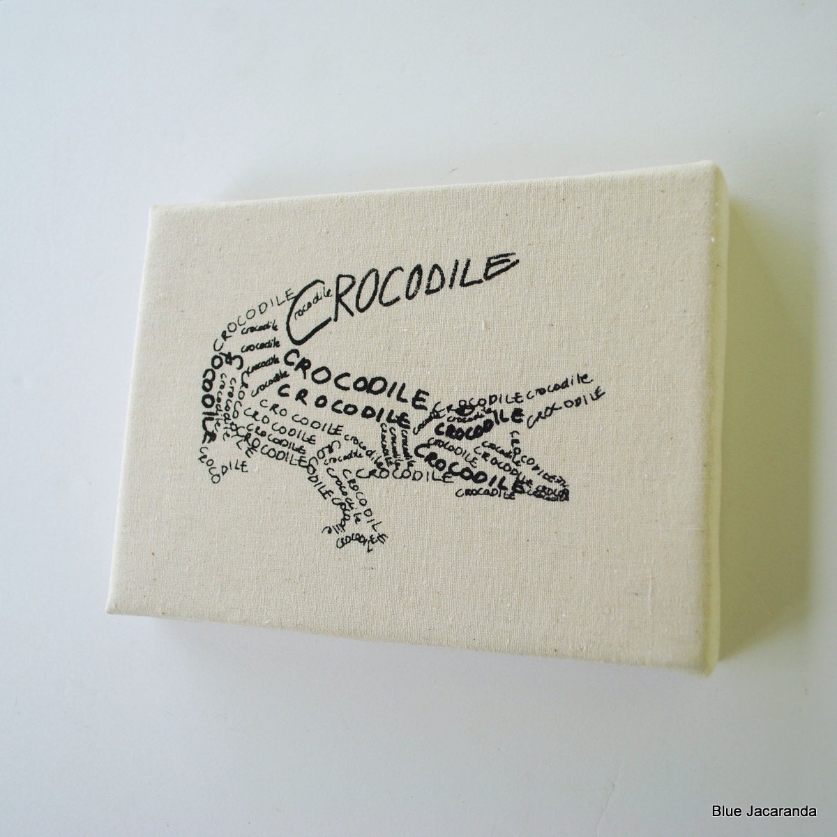 Crocodile Word Art - Screen Print Black on White - Stretched on Canvas