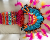 Thanksgiving Indian Headdress and / hat and cocoon outfit in floral colors, perfect newborn photo prop.