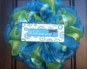 Spring Turquoise Dragonfly Welcome Wreath on SALE - Deco Mesh Spring Wreath - Summer Wreath