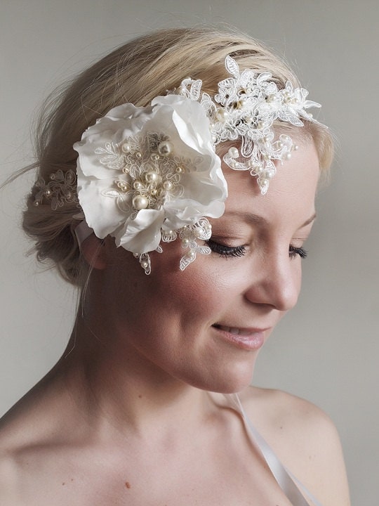 lace headpiece, bridal, wedding,Lady Portia boho lace headpiece