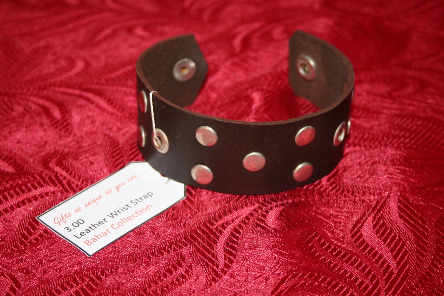 80's Retro Studded Cuff, Studded Brown Leather Bracelet