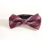 Plaid Mens Bow Tie, Pink Plaid Check Pre-Tied Bow Tie for Men, Wedding and Gift