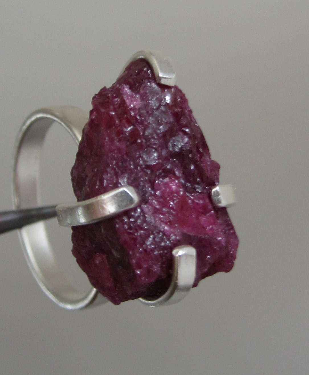 Raw Uncut Ruby Ring - Silver Rough Ruby RIng - Statement ring - Size 7 1/2