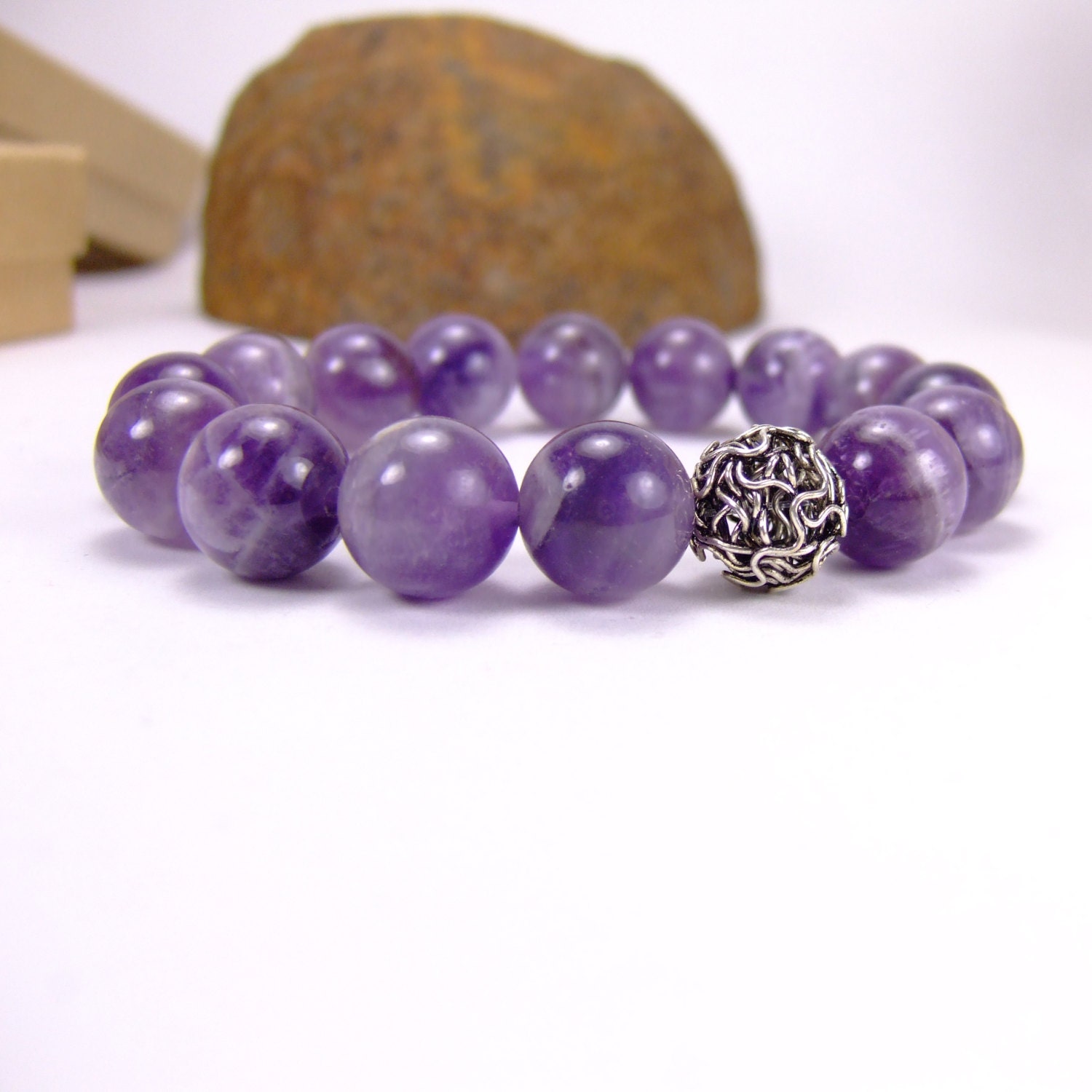 Mens Amethyst Zen Bracelet for Calm and Tranquility