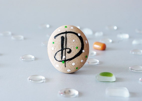 Any Initial Letter with Magnet, Monogram, Letter D, Beach Stone, Personal Gift Idea, Beach Pebbles by HappyEmotions