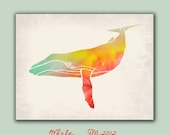 Whale Art Print - Watercolor Painting Animal Illustration in purple, blue,  magenta