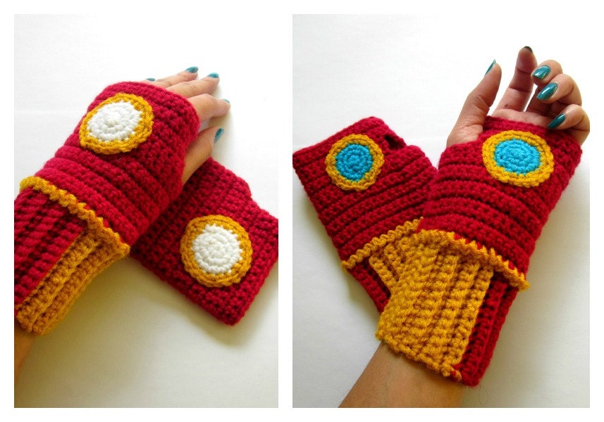 The Original Iron Man Inspired Power Wristies. Wristwarmers. Superhero Fingerless Gloves. Crochet Avengers Marvel Comics Accessory. Cosplay.