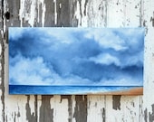SALE 20% OFF Original art, oil painting, seascape, thunderstorm clouds, blue ocean, nautical home decor- Beachcomber