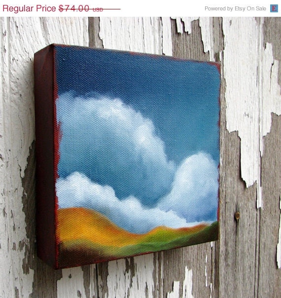 SALE 20% OFF Original oil painting rolling hills landscape thunderstorm clouds rustic earthy colors - Stormscape series fortyfive