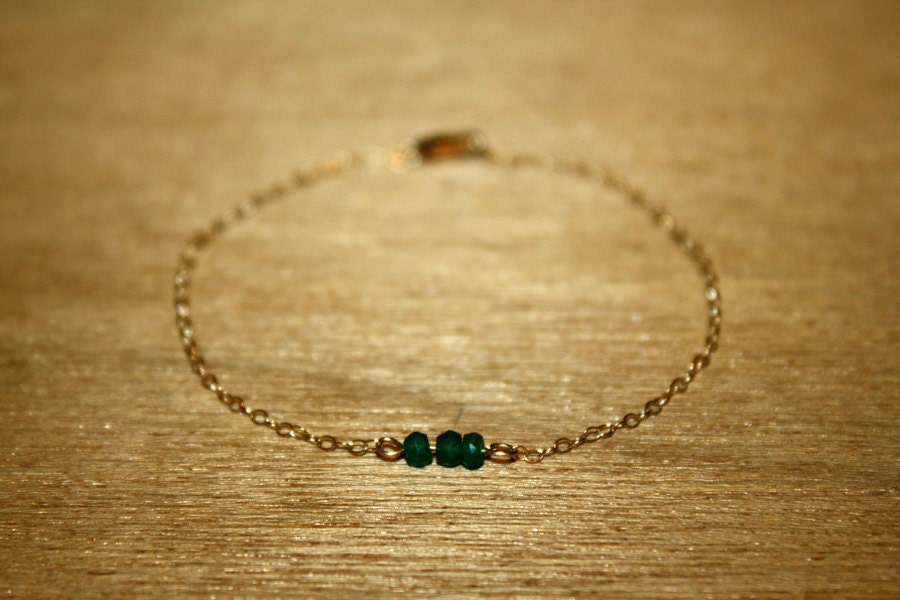 Green Emerald Gemstone Bracelet Precious Gem Gold Chain Delicate Handmade Jewelry May birthstone
